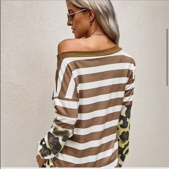 FINAL MARK-DOWN LEOPARD PRINT TOP W/BROWN STRIPES - Picture 2 of 7